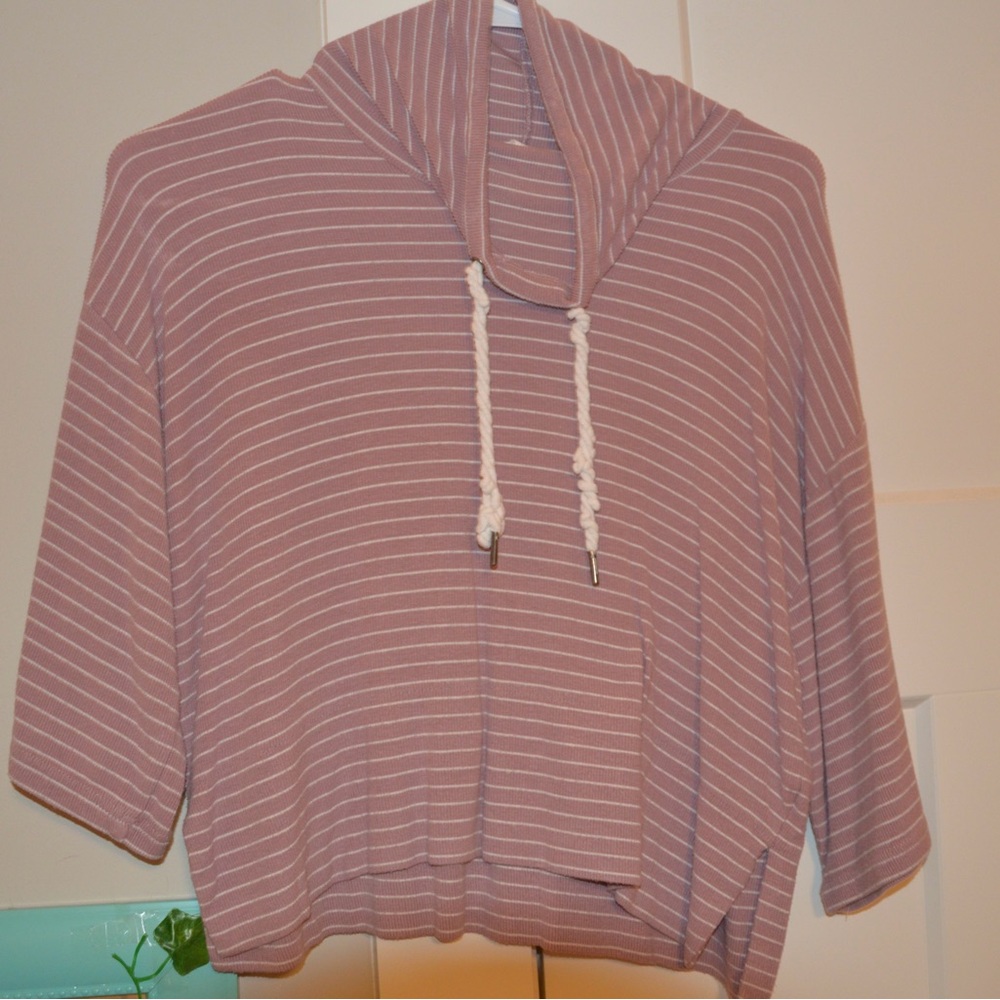 Striped Mauve Hoodie with Drawstrings